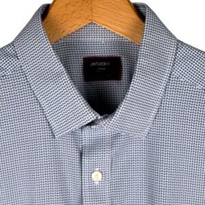 UNTUCKit Geometric Micro Print Performance Shirt Mens L Bishop Perf Blue